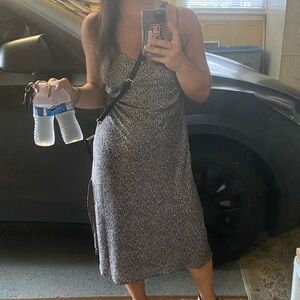 Abercrombie & Fitch black floral satin midi slip dress size Large petite